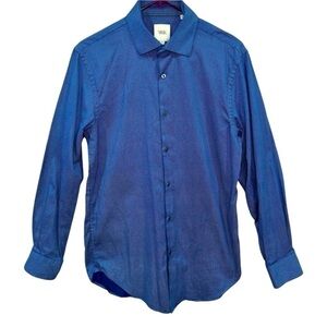 WRK Men’s Shirt Dress Shirt Button Down 100% Cotton Blue White Size Neck 15.5